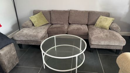 Light brown Fabric Double Chaise Sectional Sofa