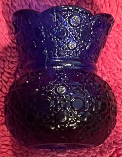 Vintage Mosser Cobalt Blue Glass Daisy and Button 2.5” Toothpick Holder FLAWLESS!