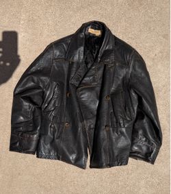 Vintage Double-Breasted Black Leather Jacket