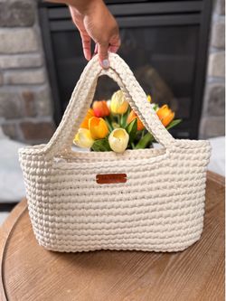 Handmade Off-White Crochet Tote Bag