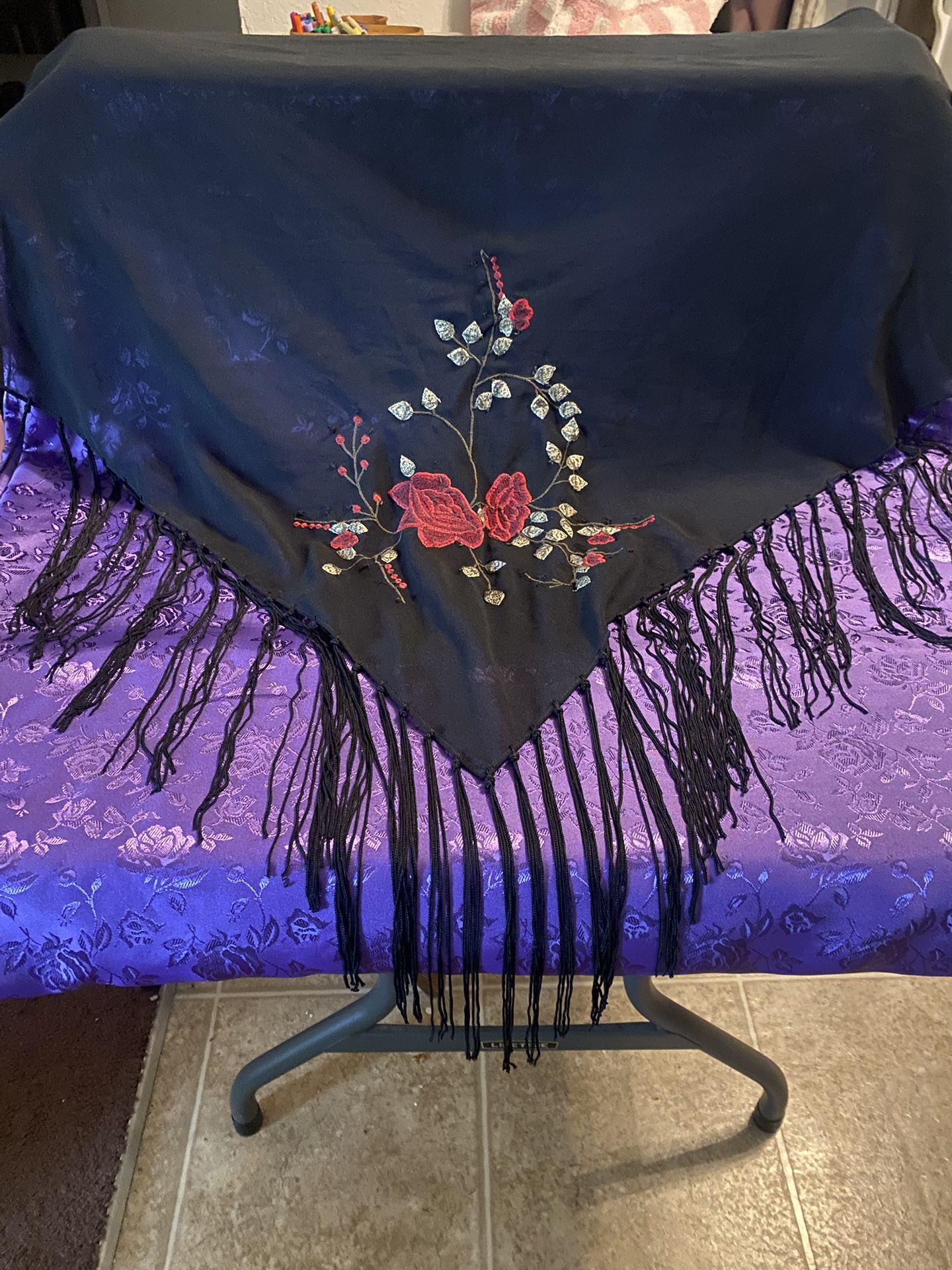 Black With Red Roses Shawl