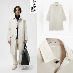 Zara Men's Oversized Technical Water Repellent Trench Coat SZ L- XL