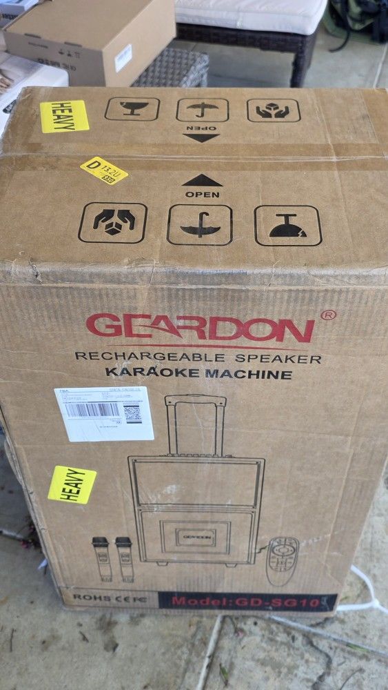 GEARDON Karaoke Machine with Lyrics Display Screen for Adults, Built-in 15 Inches Tablet, Bluetooth Speaker with 2 Wireless Mics, 1000W Peak Power, DJ