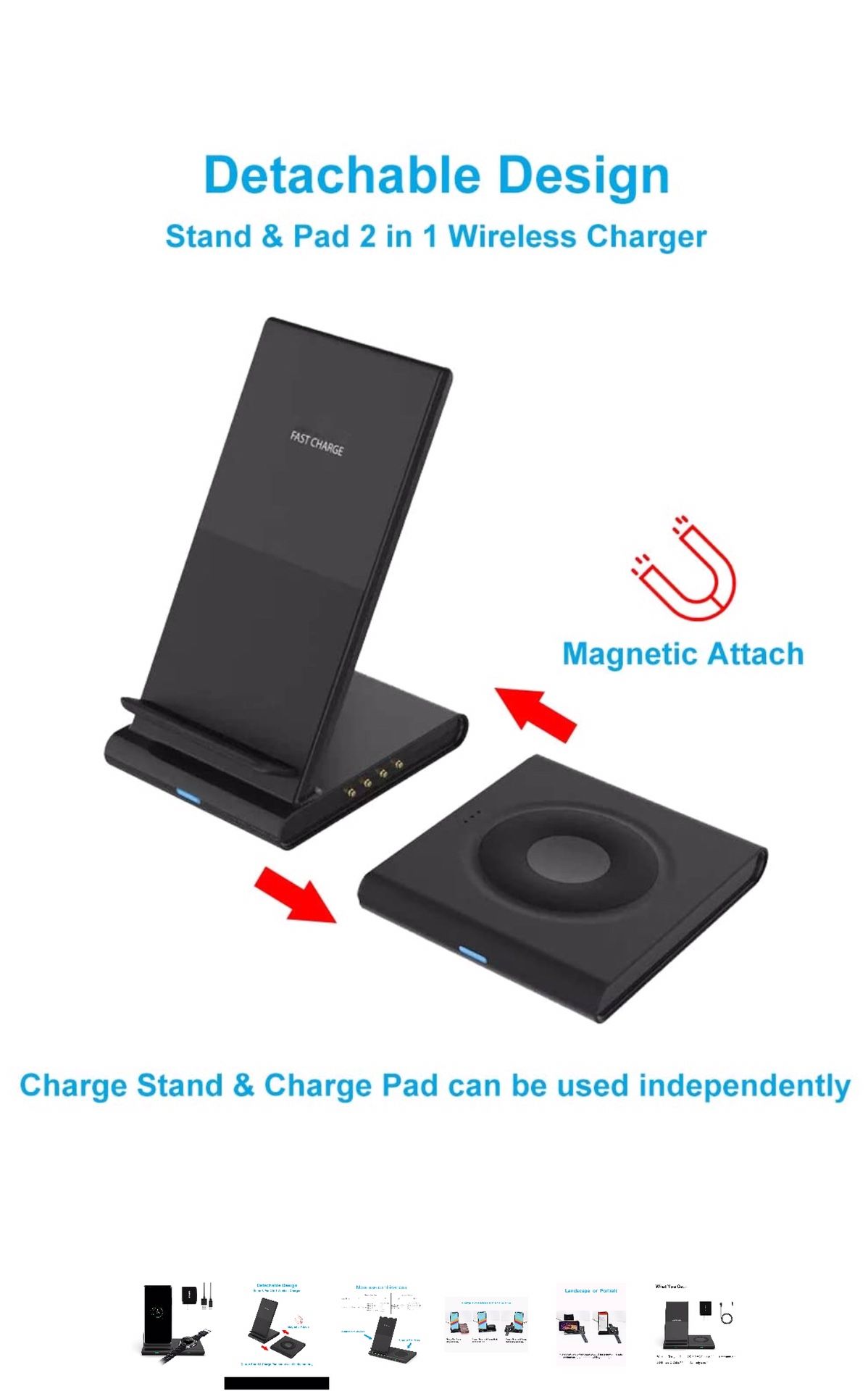 Wireless Charger Dou Stand, 2 in 1 Dual 10W Qi-Certified Fast Charging Pad/Dock Compatible for Samsung Galaxy Watch 42mm/46mm/Active 2, Galaxy Buds,