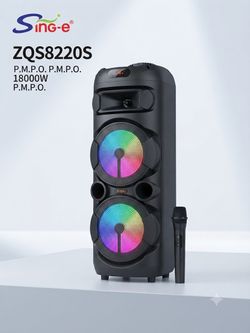 Sing-e ZQS8220S 8" x2 Bluetooth Party Speaker with Wireless Microphone & RGB Lights