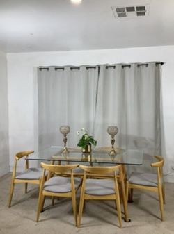 MCM Scandi Minimalist Glass Top Dining Table with 6 Chairs