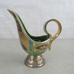 Hand Painted Candle Holder Mosaic Pattern Signed Capri 66 Italy


