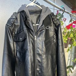 New Leather Jacket With Hoodie Size Medium 