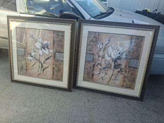 Large Home Decor Wall Art Flower Print Frame Glass 37"x37