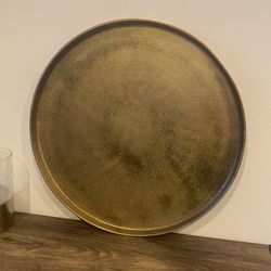 Crate & Barrel Large  Round Hammered Matte Gold Serving Tray 21” in Diameter