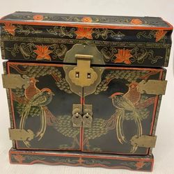 Antique Japanese Jewelry Box Birds & Flowers