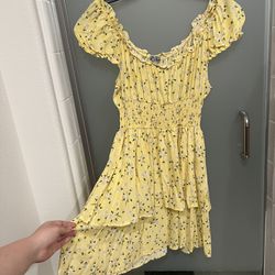 New yellow floral Offshoulder ruffle dress