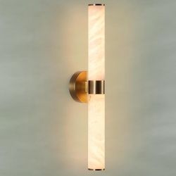 Alabaster Wall Sconce, Solid Brass Sconce with Natural Spanish Alabaster, 23.8 in Vanity Lights for Bathroom, LED Hardwired Wall Lamp for Living Room 