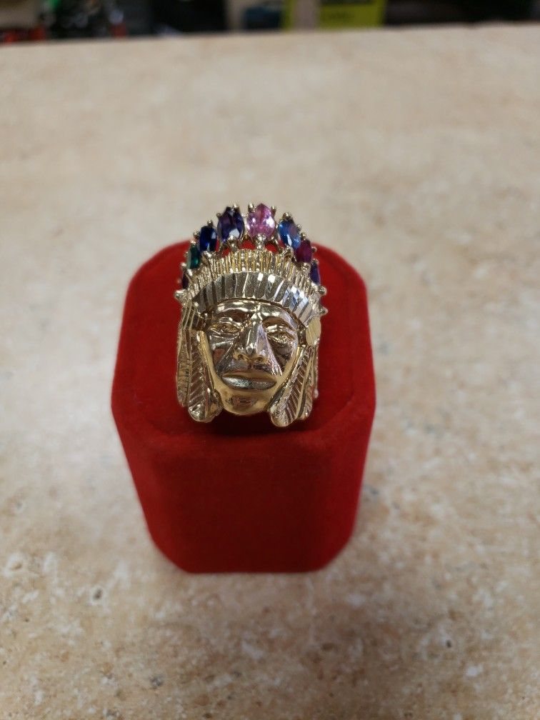 10k Yellow Gold Multistone Indian Head Ring