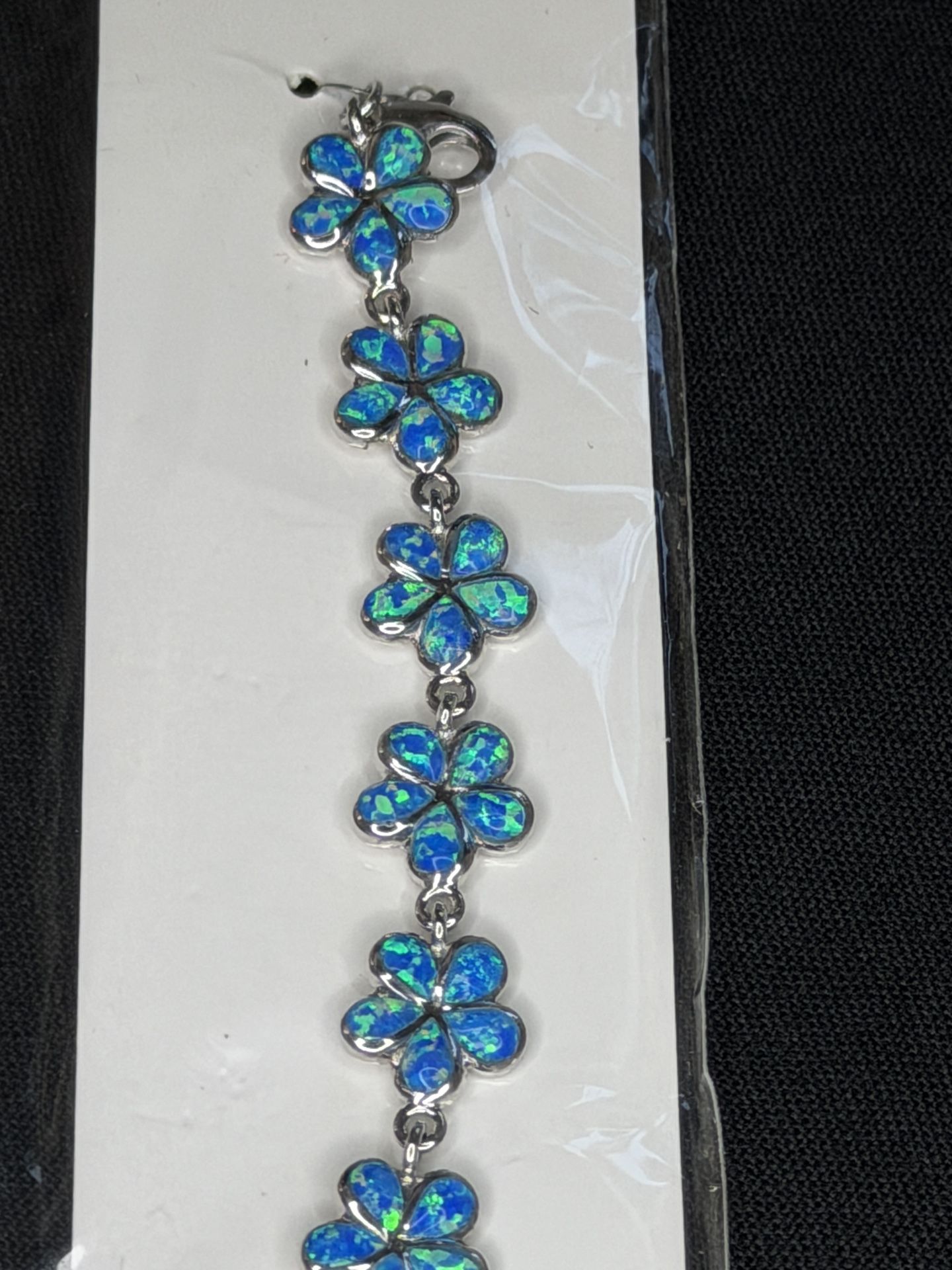 Handcrafted Sterling Silver 925 Bracelet with Blue-Green Floral Inlay – 7"" – Made by Pearl Sterling, Honolulu