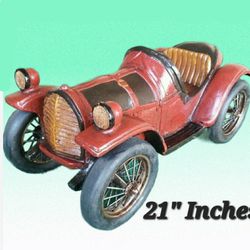Beautiful LARGE Decorative  Vintage Wooden Carved Black Red Roadster TOY CAR 21" Long