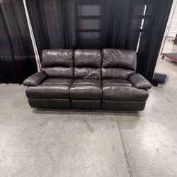 Dark Brown Reclining Three-Seat Couch with Contrast Stitching