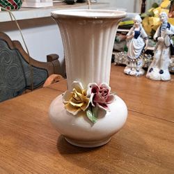 Beautiful Vintage Rose Ribbed Flower Vase Capodimonte Creazioni Savastano Made In Italy🇮🇹 Porcelain Vase