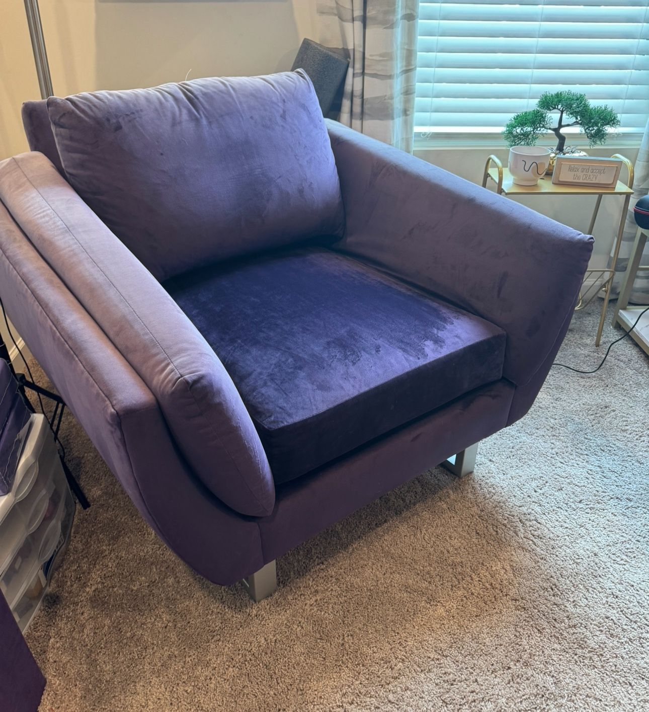 Purple suede single sofa