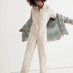 Zip-Front Cropped Coverall Jumpsuit Women’s Small in Harvest Moon/Cream