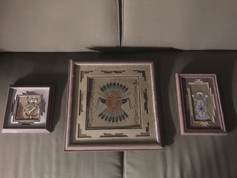 Framed American Indian Sand art set of 3