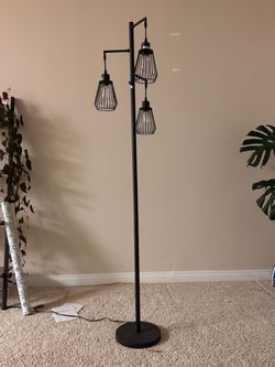 Industrial 3-Light Floor Lamp with Cage Shades
