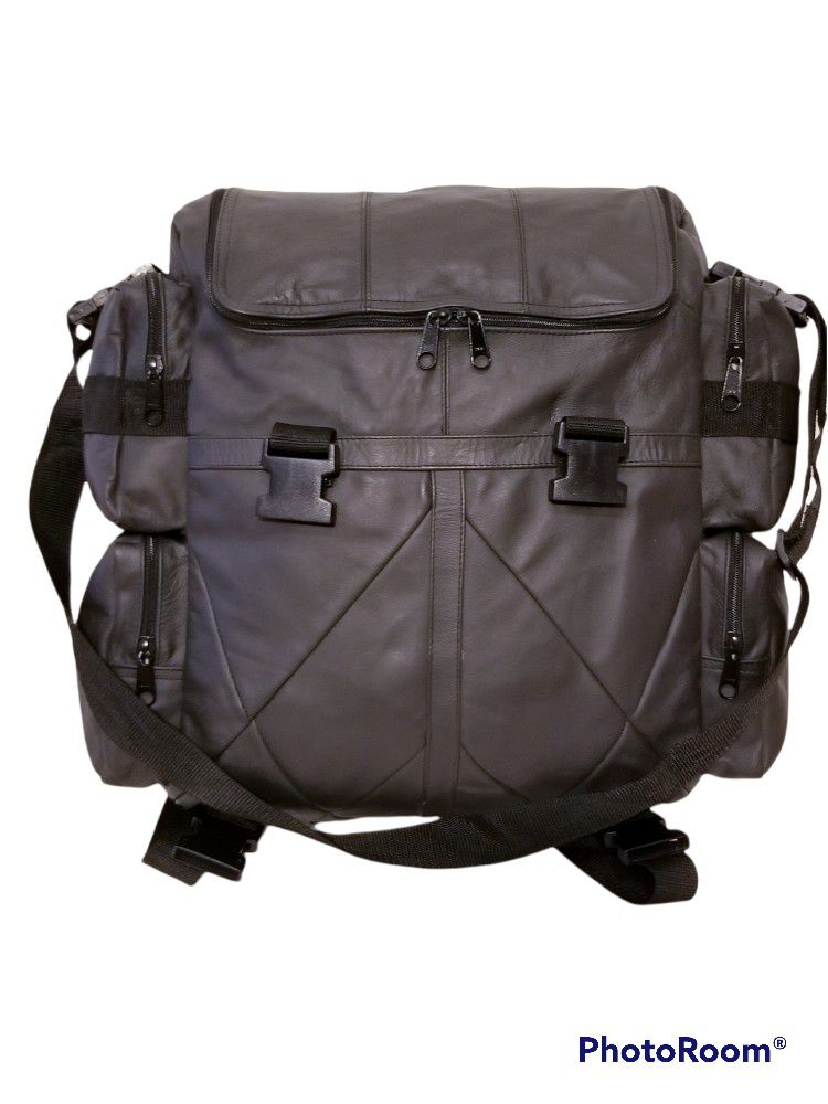 LEATHER CONVERTIBLE EXPANDABLE BACKPACK CARRYON MESSENGER BAG GRAY