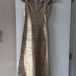Timeless Gold Dress By Herve Leger