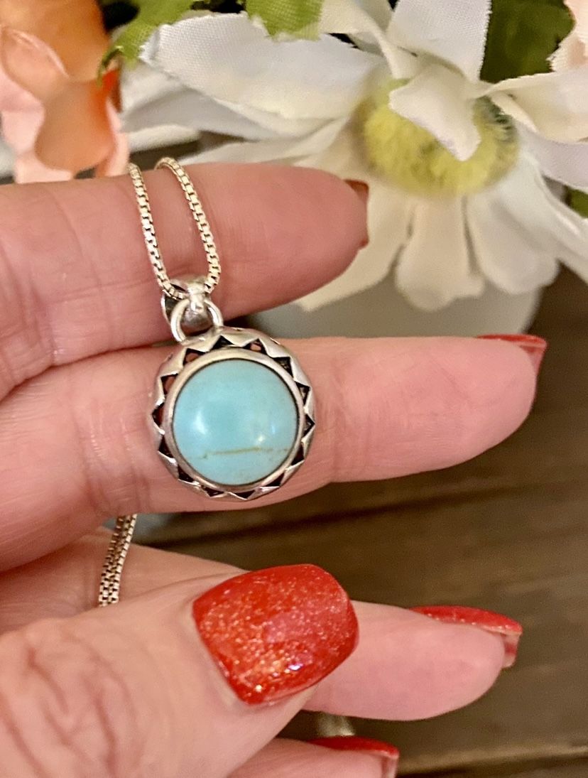 Vtg Sterling Silver Turquoise Pendant 