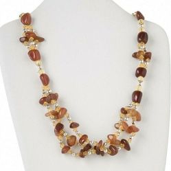 Carnelian Red Gemstone Nugget and Silver Plated Brass Beads Necklace