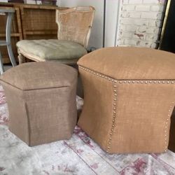 Trio of French style " linen "storage quatrefoil ottomans new