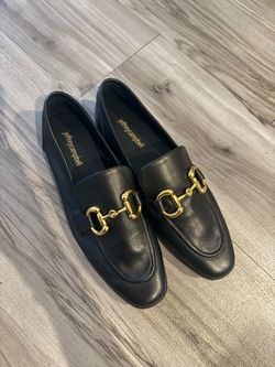Jeffrey Campbell Black Leather Loafers with Gold Bit