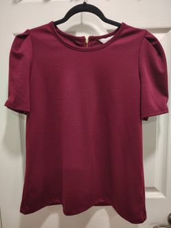 Liz Claiborne Burgundy Puff Sleeve Top Size M