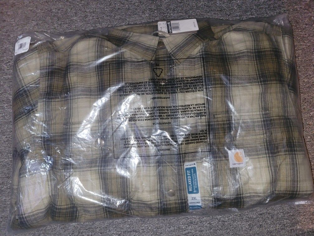 2 New Carhartt Relaxed-Fit Flannel Sherpa-Lined Shirt Jacket for Men - 2XL