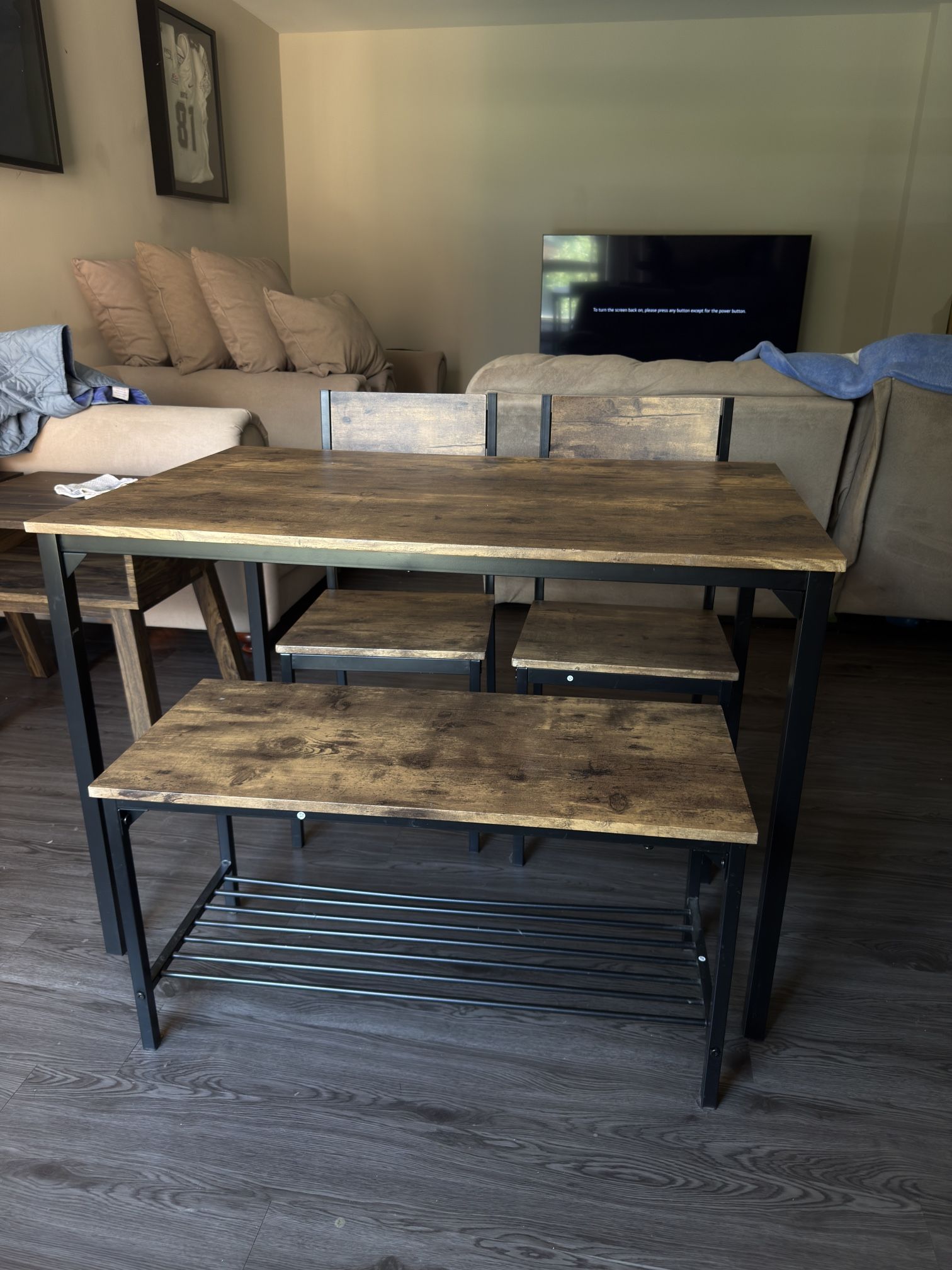 Rustic Dining Table With 2 Chairs, And Bench