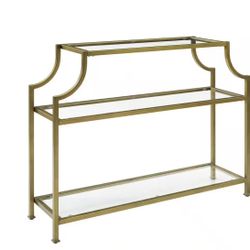 Console Table Gold Clear Glass Shelves Bookstand 