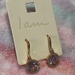 I Am - Diamond-Shaped CZ in Gold Dangle Earrings