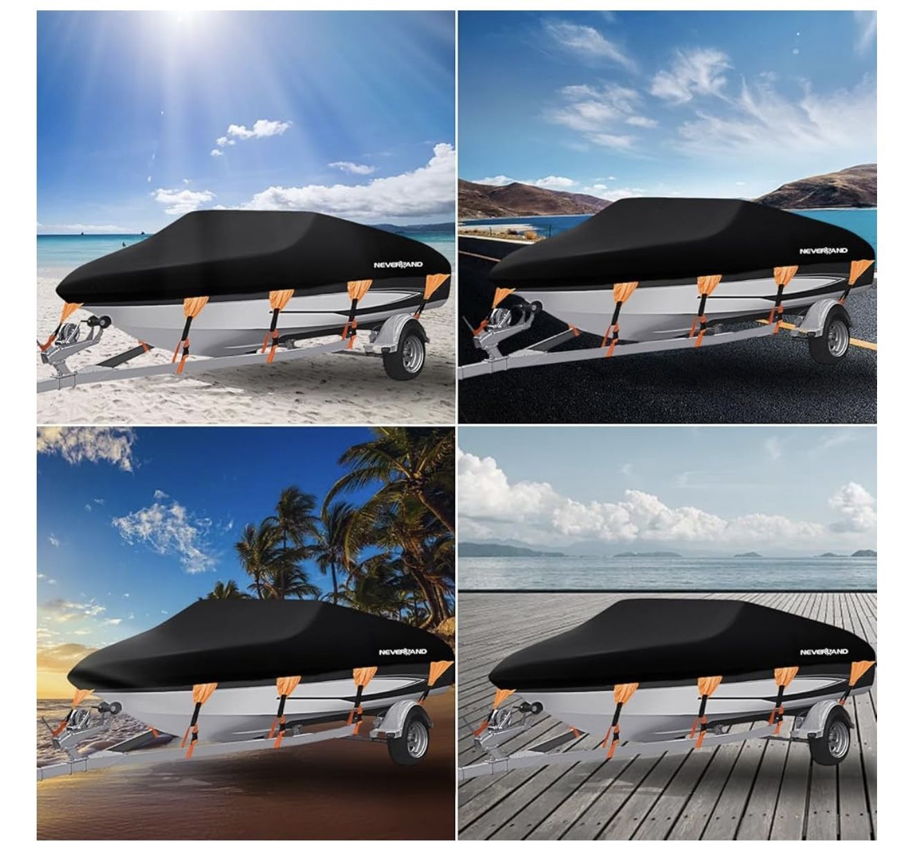 Waterproof Boat Cover Trailerable-Boat Length 10-12ft, Beam Width up to 68",Black