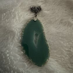 Vintage Large Green Agate Stone Pendant/Slide