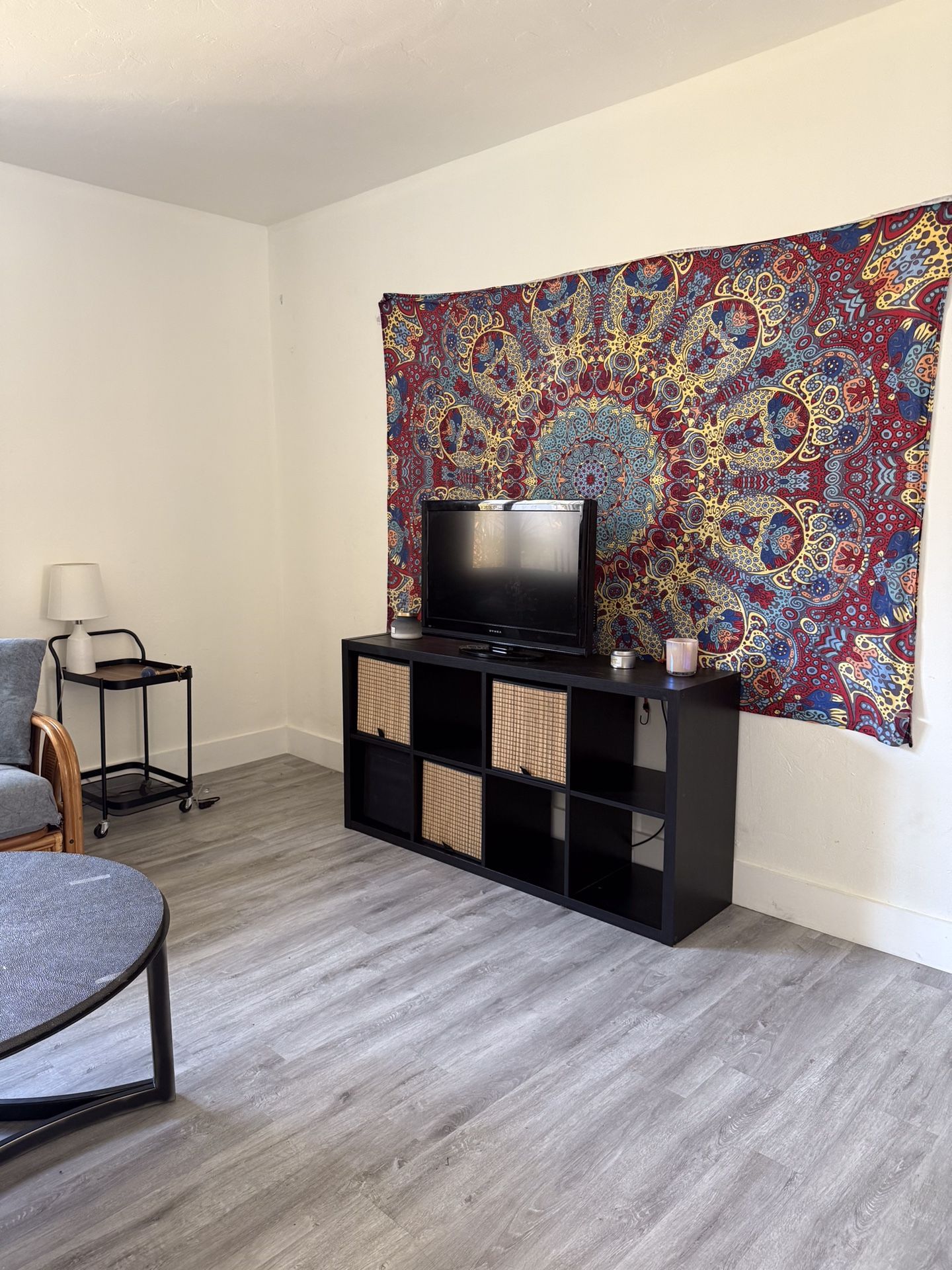 Black TV drawer Shelf Stand With storage Boxes