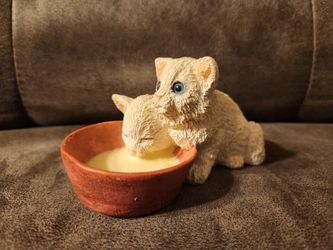Vintage Stone Critters Figurine 2 White Fluffy Kittens Drinking Milk Made USA 