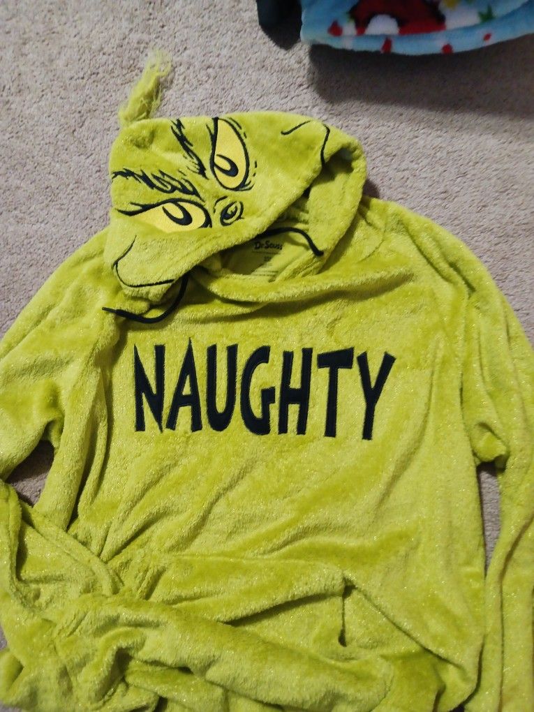 Sparkly Oversized Sm GRINCH Sweatshirt Hoodie With A Face And Hair On The Hood With Pockets In Front. Fast Shipping