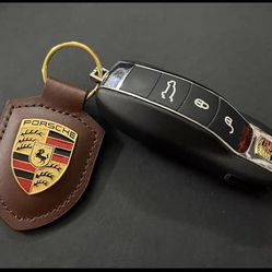NEW HOT Geniune Leather Porsche Crest Logo Keyring Key Chain King Shield Pendant