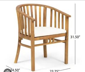 Outdoor Cushioned Wooden Dining Chair Set of 2, Solid Wood Frame for Patio Garden, Teak and Cream