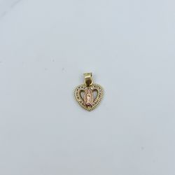 ❤️ Real 14k Gold Pendant ❤️ Tiny Heart Virgin Mary ❤️ Dije Corazon Pequeñito De La Virgen Maria En Oro 14k