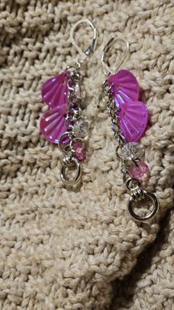 Handmade Pink Shell Mermaid Earings