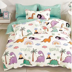 New Cotton Twin Duvet Cover Set 2pcs Kids Comforter Cover 1 Pillowcase Dinosaur Bedding Set
