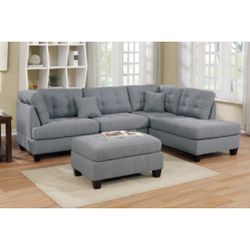 Gray Sectional Sofa With Ottoman  