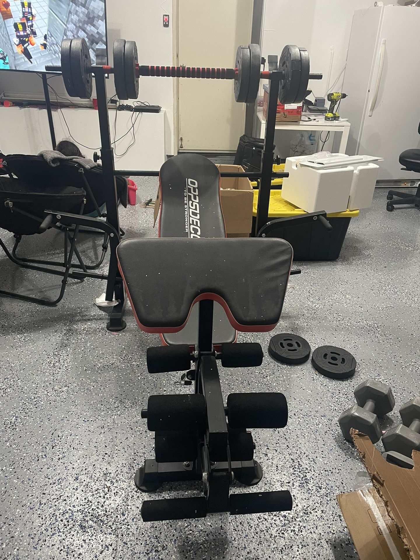 Oppsdecor Adjustable Workout Bench With Rack Holder And Weight & Adjustable Bar