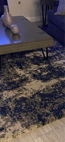 Grey and blue living room rug